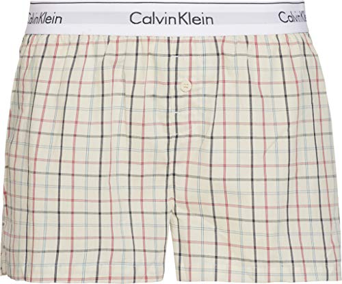 Calvin Klein Sleep Short Pantalones de Pijama, Beige (Stem Plaid SQC), L para Mujer