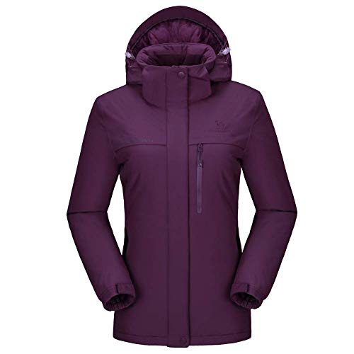 CAMEL CROWN Chaqueta Impermeable con Capucha para Mujer A Prueba de Viento Chaqueta de Esquí con Forro Polar Jacket Invierno para Montaña Acampada Viajes Snowboard Deportes