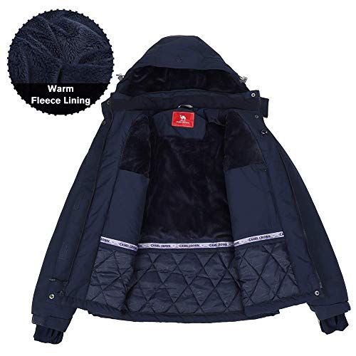 CAMEL CROWN Chaqueta Impermeable con Capucha para Mujer, A Prueba de Viento Chaqueta de Esquí con Forro Polar, Jacket Invierno para Montaña Cámping Viajes Snowboard Deportes Múltiples Bolsillos