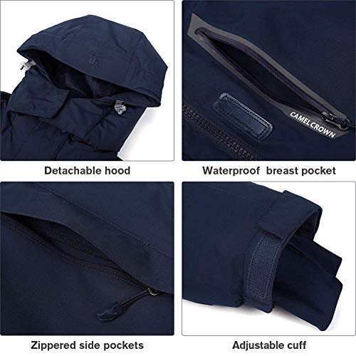 CAMEL CROWN Chaqueta Impermeable con Capucha para Mujer, A Prueba de Viento Chaqueta de Esquí con Forro Polar, Jacket Invierno para Montaña Cámping Viajes Snowboard Deportes Múltiples Bolsillos