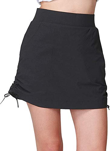 CAMEL CROWN Falda de Mujer Faldas Deportivas Faldas de Tenis Hockey Golf con Pantalones Interiores y Bolsillos para Correr Secado Rápido Cintura Elástica Elegante Falda Casual de Verano Negro Caqui