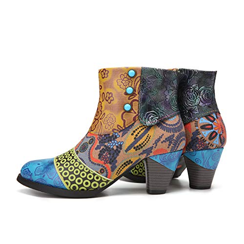 Camfosy Botines Tacones de Cuero, Zapatos de Invierno Tacón Alto Botas Vaqueras cómodas Botas con Cremallera Vestida Color Original Bohemio 2019