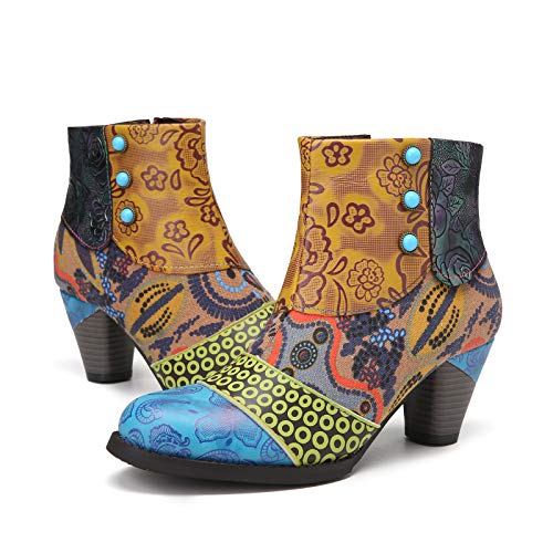 Camfosy Botines Tacones de Cuero, Zapatos de Invierno Tacón Alto Botas Vaqueras cómodas Botas con Cremallera Vestida Color Original Bohemio 2019