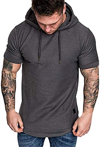 Camiseta de Manga Corta con Capucha para Hombre Deporte Color Sólido T-Shirt Verano Sport Running Fitness