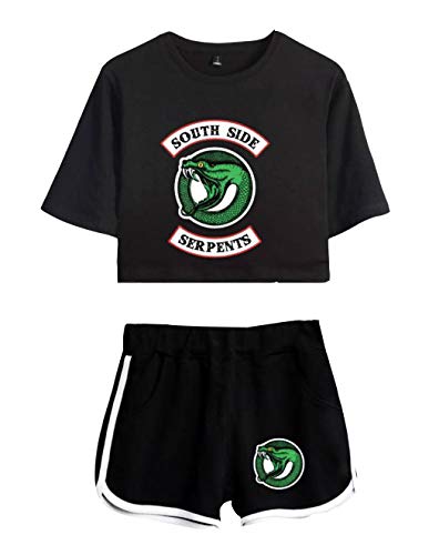 Camiseta y Pantalón Corto Riverdale Adolescente Chica Serpientes Camiseta de Manga Corta Verano Conjunto Deportivo para Niña y Mujere (2, S)