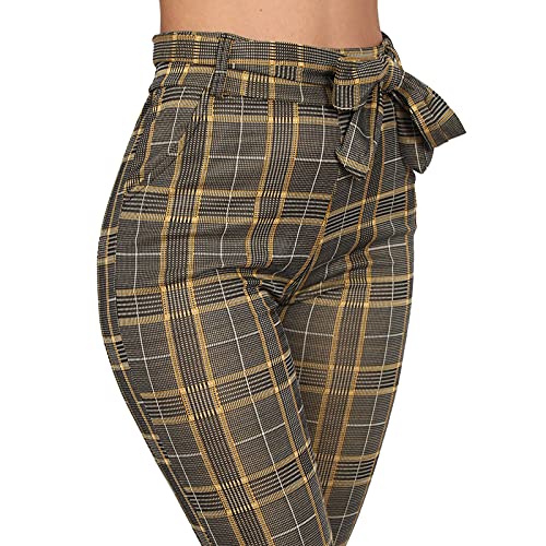 Candygirls Pantalones elásticos de cuadros para mujer, con cintura, cintura alta, 5033 amarillo X-Large-XX-Large