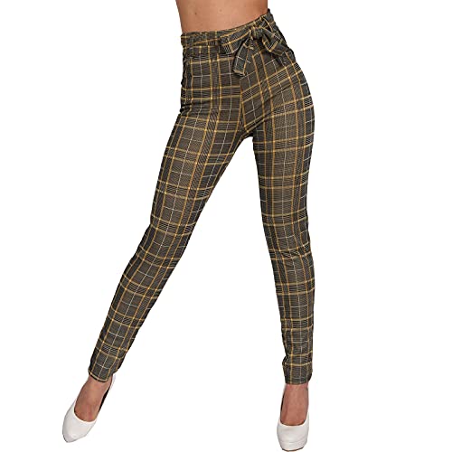 Candygirls Pantalones elásticos de cuadros para mujer, con cintura, cintura alta, 5033 amarillo X-Large-XX-Large