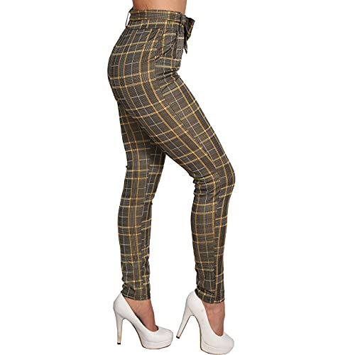 Candygirls Pantalones elásticos de cuadros para mujer, con cintura, cintura alta, 5033 amarillo X-Large-XX-Large