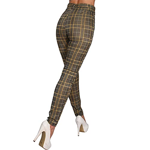 Candygirls Pantalones elásticos de cuadros para mujer, con cintura, cintura alta, 5033 amarillo X-Large-XX-Large