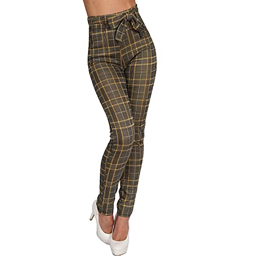 Candygirls Pantalones elásticos de cuadros para mujer, con cintura, cintura alta, 5033 amarillo X-Large-XX-Large