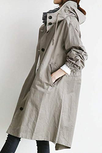 Capa con Capucha Mujer Largos Primavera Otoño Gabardina Outdoor Elegantes Manga Larga Un Solo Pecho Especial Estilo Casual Moda Chaquetas Windbreaker Outwear Colores Sólidos