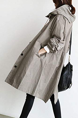 Capa con Capucha Mujer Largos Primavera Otoño Gabardina Outdoor Elegantes Manga Larga Un Solo Pecho Especial Estilo Casual Moda Chaquetas Windbreaker Outwear Colores Sólidos