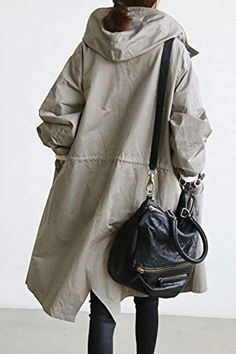 Capa con Capucha Mujer Largos Primavera Otoño Gabardina Outdoor Elegantes Manga Larga Un Solo Pecho Especial Estilo Casual Moda Chaquetas Windbreaker Outwear Colores Sólidos