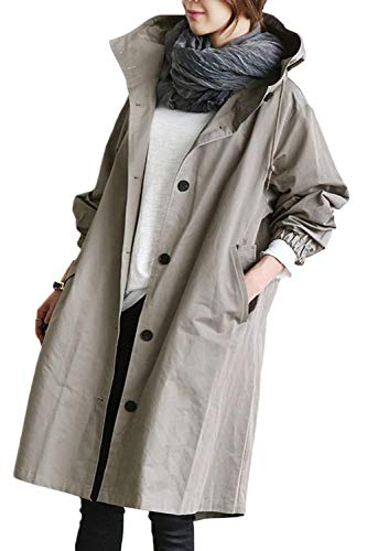 Capa con Capucha Mujer Largos Primavera Otoño Gabardina Outdoor Elegantes Manga Larga Un Solo Pecho Especial Estilo Casual Moda Chaquetas Windbreaker Outwear Colores Sólidos