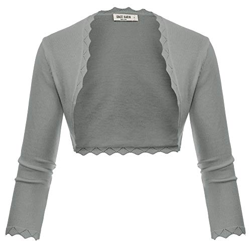 Cárdigan Corto para Mujer con Manga 3/4 y Chaqueta Corta Informal para Primavera Verano Gris con M CL10960-6
