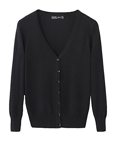 Cárdigan Mujeres Chaqueta de Punto Básico de Manga Larga con Botones Rebecas Negro XL