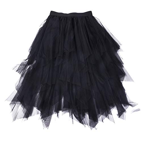 Carolilly Falda de tul irregular para mujer, falda de verano de cintura alta, falda de tutú vintage años 50 Negro Talla única