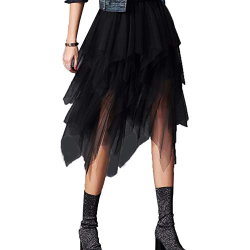 Carolilly Falda de tul irregular para mujer, falda de verano de cintura alta, falda de tutú vintage años 50 Negro Talla única