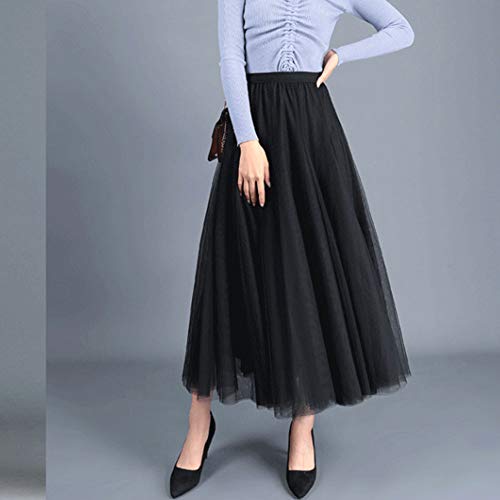 Carolilly Tulle Skirt Tutu Vintage Faldas para Mujer Tutu Ballet Under 50s Style Long Tulle Falda Mujer Rosa Negro