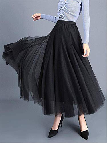 Carolilly Tulle Skirt Tutu Vintage Faldas para Mujer Tutu Ballet Under 50s Style Long Tulle Falda Mujer Rosa Negro