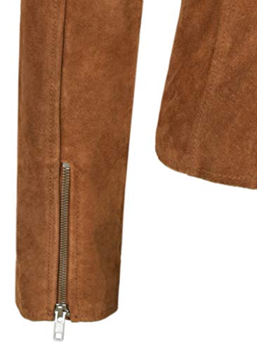 Carrie CH Hoxton Chaqueta de Cuero Real para Mujer Chaqueta de Motorista de Moda Casual clásica de Ante marrón Claro 7113-A (40 EU)