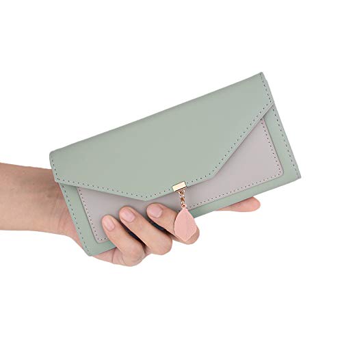 Cartera de Mujer Dama - UTO Cartera Grande Plegable de Cuero Sintético Monedero con Hoja Adorno Colgante Chica Niña para Regalo
