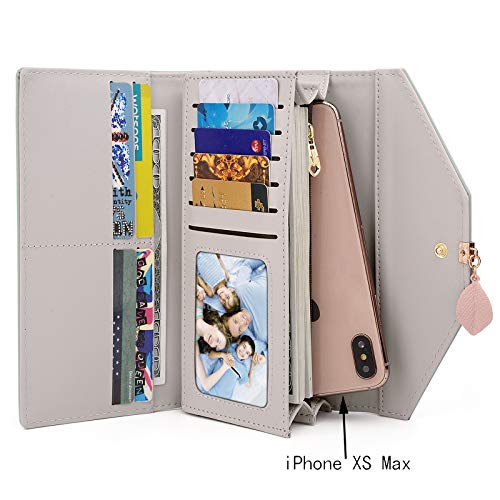Cartera de Mujer Dama - UTO Cartera Grande Plegable de Cuero Sintético Monedero con Hoja Adorno Colgante Chica Niña para Regalo