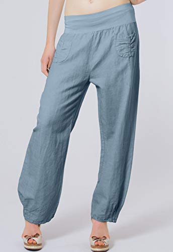 Caspar KHS006 Pantalones de Lino para Mujer para Verano - Talla S-XXXL, Color:Azul Vaquero, Talla:L - DE40 UK12 IT44 ES42 US10