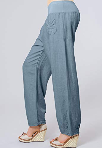 Caspar KHS006 Pantalones de Lino para Mujer para Verano - Talla S-XXXL, Color:Azul Vaquero, Talla:L - DE40 UK12 IT44 ES42 US10