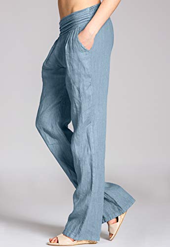 Caspar KHS020 Pantalones Largos de Verano para Mujer Hecho de Lino, Color:Azul Vaquero, Talla:3XL - DE46 UK18 IT50 ES48 US16