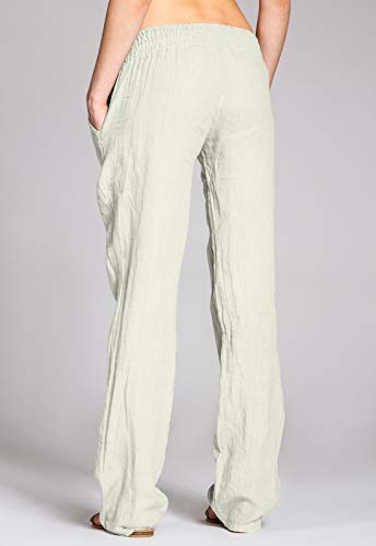 Caspar KHS020 Pantalones Largos de Verano para Mujer Hecho de Lino, Color:Beige, Talla:3XL - DE46 UK18 IT50 ES48 US16