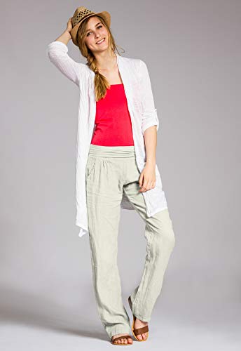 Caspar KHS020 Pantalones Largos de Verano para Mujer Hecho de Lino, Color:Beige, Talla:3XL - DE46 UK18 IT50 ES48 US16