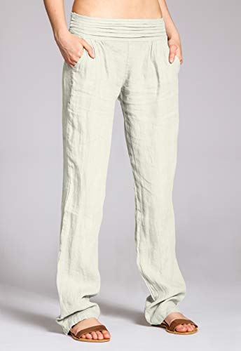 Caspar KHS020 Pantalones Largos de Verano para Mujer Hecho de Lino, Color:Beige, Talla:3XL - DE46 UK18 IT50 ES48 US16