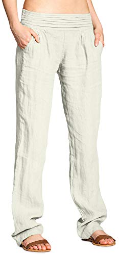 Caspar KHS020 Pantalones Largos de Verano para Mujer Hecho de Lino, Color:Beige, Talla:3XL - DE46 UK18 IT50 ES48 US16