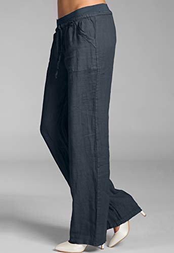 Caspar KHS025 Pantalones Largos de Lino para Mujer Casual Verano, Color:Azul Oscuro, Talla:M - DE38 UK10 IT42 ES40 US8