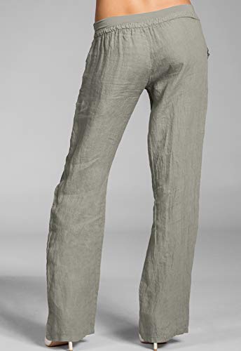 Caspar KHS025 Pantalones Largos de Lino para Mujer Casual Verano, Color:Gris Pardo, Talla:S - DE36 UK8 IT40 ES38 US6
