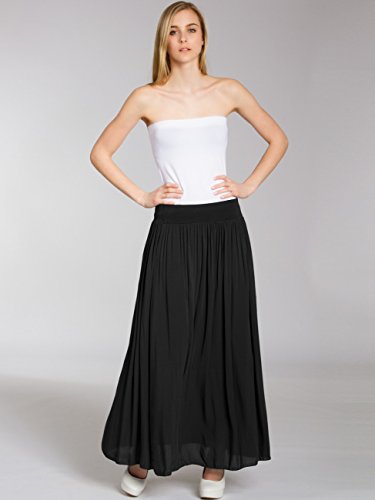 Caspar RO012 Falda Plisada de Verano para Mujer Falda Larga Casual, Color:Negro, Talla:Talla Única