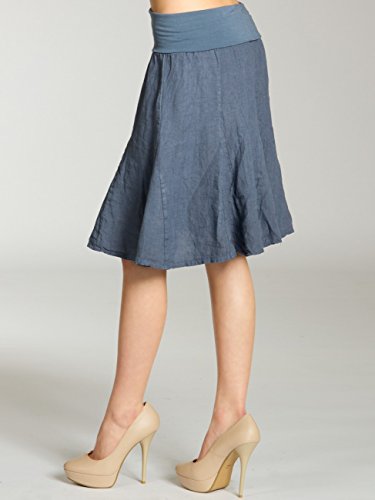 Caspar RO014 Falda Corta para Mujer Hecho de Lino con Cintura Elástica, Talla:Talla Única, Color:Azul Vaquero