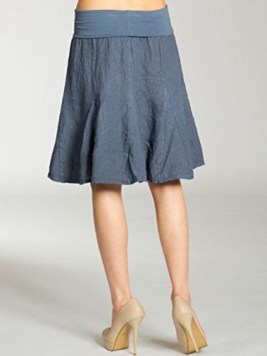 Caspar RO014 Falda Corta para Mujer Hecho de Lino con Cintura Elástica, Talla:Talla Única, Color:Azul Vaquero