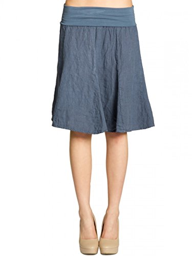 Caspar RO014 Falda Corta para Mujer Hecho de Lino con Cintura Elástica, Talla:Talla Única, Color:Azul Vaquero