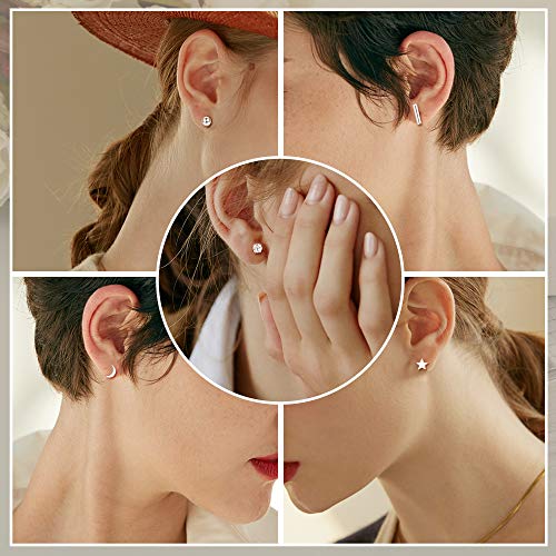 CASSIECA Estrella Lunas Pendientes Plata de Ley 925 Pequeños Aretes Mujeres Hombres Mariposa Bar Aretes Bolas Pequeños Zirconia Cúbica Cartílago Pendientes Hipoalergénicos 6 Pares CZ Piercing Oreja