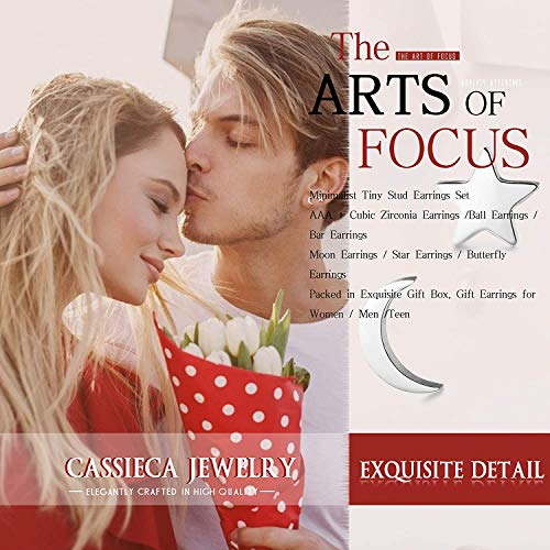 CASSIECA Estrella Lunas Pendientes Plata de Ley 925 Pequeños Aretes Mujeres Hombres Mariposa Bar Aretes Bolas Pequeños Zirconia Cúbica Cartílago Pendientes Hipoalergénicos 6 Pares CZ Piercing Oreja