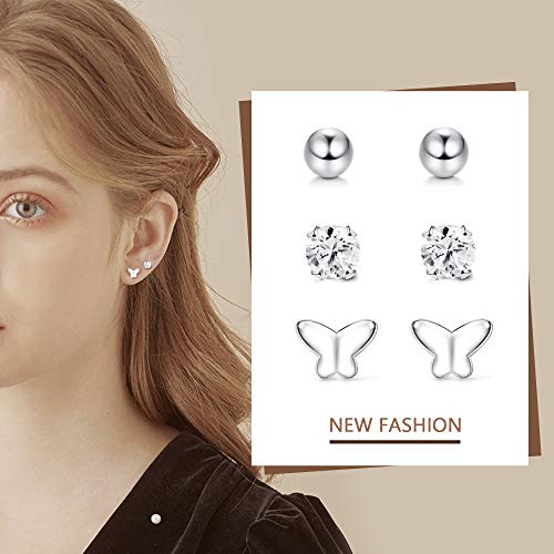 CASSIECA Estrella Lunas Pendientes Plata de Ley 925 Pequeños Aretes Mujeres Hombres Mariposa Bar Aretes Bolas Pequeños Zirconia Cúbica Cartílago Pendientes Hipoalergénicos 6 Pares CZ Piercing Oreja