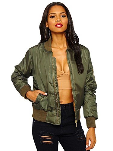 Cazadora bomber para mujer, diseño vintage con cremallera, abrigo acolchado, estilo biker KHAKI BOMBER 8