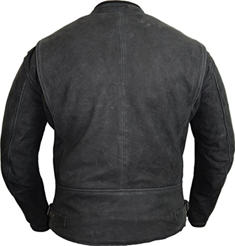 Cazadora para moto de piel de nobuk auténtica en color negro mate