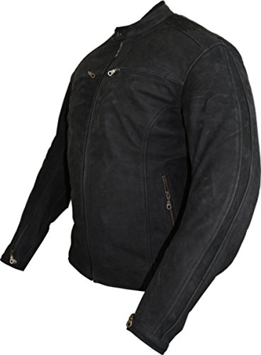 Cazadora para moto de piel de nobuk auténtica en color negro mate