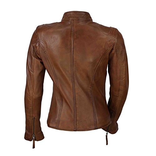 Cazadora vintage de Xposed de estilo motero para mujer, piel auténtica de color marrón Marrón marrón X-Large