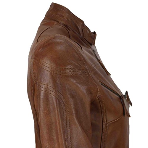 Cazadora vintage de Xposed de estilo motero para mujer, piel auténtica de color marrón Marrón marrón X-Large