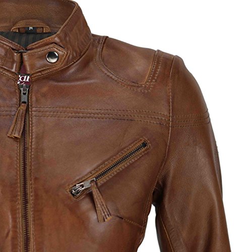 Cazadora vintage de Xposed de estilo motero para mujer, piel auténtica de color marrón Marrón marrón X-Large