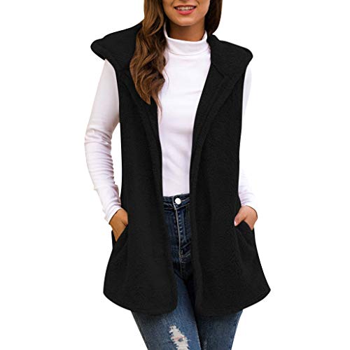 Chaleco con Capucha Mujer Sin Mangas Suelto Invierno con Bolsillo Cárdigans para Mujer Casual Abrigos Largos Elegantes Chaqueta de Fiesta Caqui